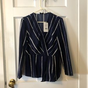 Halston navy/white peplum v-neck 3/4 sleeve blouse